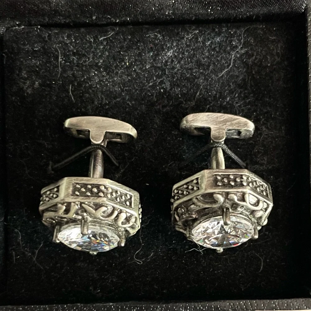 Angelino Cufflinks, Round Clear Stone